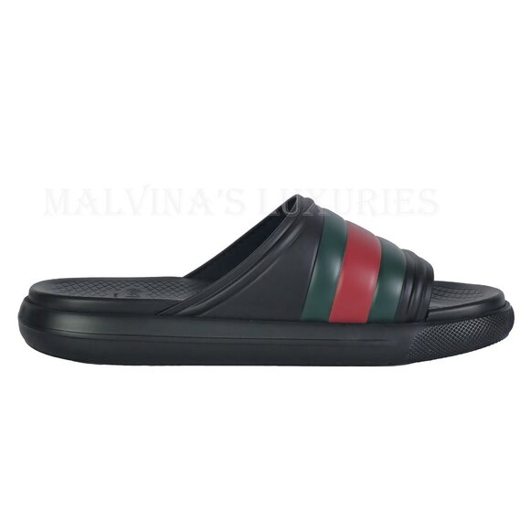 GUCCI SHOES MENS BLACK RUBBER ACE SLIDE SANDAL w WEB DETAIL sz 7G 7.5 US main image 7